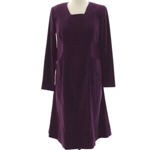 Vintage 70s Purple Long Sleeve Midi Dress Home Sewn Square Neck Pockets